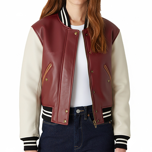 Chaqueta Varsity para Mujer, Tejido de Lana de Lujo, Detalles en Cuero Genuino, Estilo Urbano, Chaqueta Varsity para Mujer de Alta Calidad, Felpa Francesa - Product Image 2