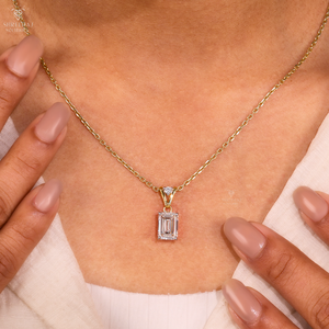 Oferta Especial: Colgante de Diamante Esmeralda con Claridad VVS, Diamantes Cultivados en Laboratorio con Certificación IGI, Engaste de Puntas, Colgante Solitario en Oro Sólido de 14K - Product Image 5