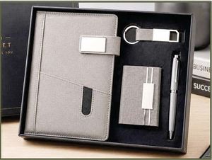 Juego de Regalo Empresarial de 4 Piezas, Cuaderno de Cuero PU, Tarjetero, Bolígrafo, Llavero, Logotipo Personalizado - Product Image 1