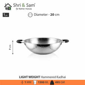 Lightweight Stainless Steel Hammered Kadhai <b>Cookware</b> - Product Image 6