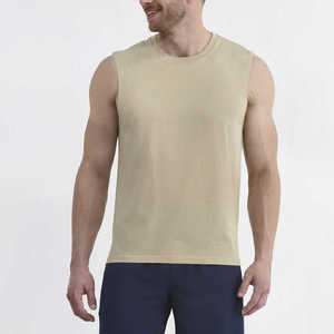 Débardeur de sport personnalisé pour homme, respirant, sans manches, écologique, col rond, couleur unie, décontracté, polyester/coton 220g, vente en gros - Product Image 1