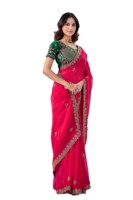 Sari indien traditionnel en soie mousseline douce pour femmes, avec de belles broderies, idéal pour les mariages, les fêtes, Diwali et toutes les saisons