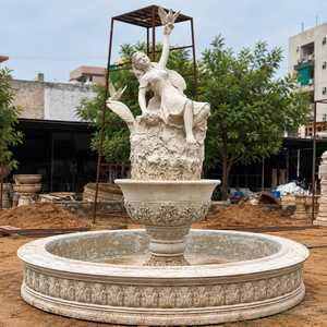 Grande fontaine de jardin extérieure en marbre, statue classique, élément aquatique, style européen orné, poli, autoportant, sculptée, représentant une femme - Product Image 6