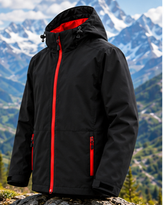 Veste coupe-vent à capuche noire pour homme, fine, imperméable, en polyester, fermeture éclair sur le devant, décontractée, pour l'hiver, coupe régulière, unie - Product Image 2