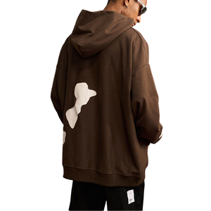 Sweat à capuche pour homme, effet vieilli, brodé, hiver, 100% coton mélangé polaire, coupe décontractée ample, léger, impression numérique, avec poche - Product Image 3