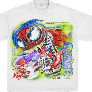 เสื้อยืดสตรีทแวร์สีขาวสำหรับผู้ชาย พิมพ์ลายกราฟฟิตี้สไปเดอร์แมน แขนสั้น คอกลม ทรงปกติ ผ้าเจอร์ซีย์คอตตอน 100% - Product Image 5