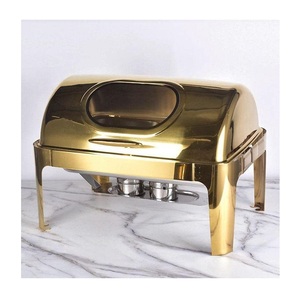 Plat de service de luxe en métal, chauffe-plat rond en acier inoxydable pour buffet - Product Image 1