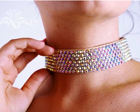 Collier ras-du-cou personnalisé pour femme en tissu noir orné de strass, collier large en cristal, collier scintillant en diamant pour tenue de club