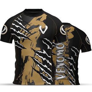 Maillot de compression d'entraînement personnalisé à manches courtes Venomous Gold Reaper, motif noir, or et blanc - Product Image 1