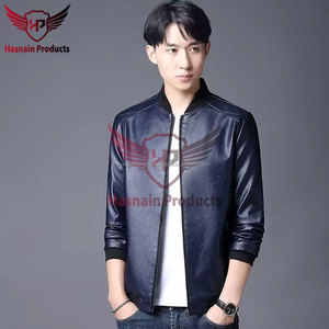 แจ็กเก็ตหนังบอมเบอร์สีฟ้าสำหรับผู้ชายและเด็กผู้ชายอุปกรณ์เสริมในฤดูหนาว - Product Image 2