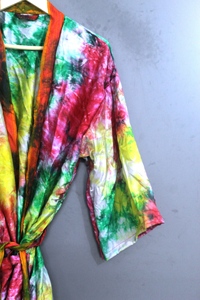 <b>Women</b> Tie Dye <b>Robe</b> Long Sleeve Full Length Casual Sleepwear Soft Woven Polyester Drawstring Closure Summer Wear - Product Image 4