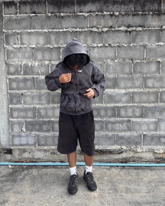 เสื้อฮู้ดซิปปักลายแบบดิสเทรส สตรีทแวร์ผู้ชาย โลโก้แบบดิบๆ ผ้าฝ้ายฟลีซ ทรงปกติ ใส่ได้ในฤดูหนาว - Product Image 4