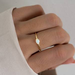 <b>Opal</b> <b>Ring</b> 925 Sterling Silver 14K <b>Gold</b> Plated Minimalist Promise <b>Ring</b> Birthstone Gift For Women Engagement - Product Image 2