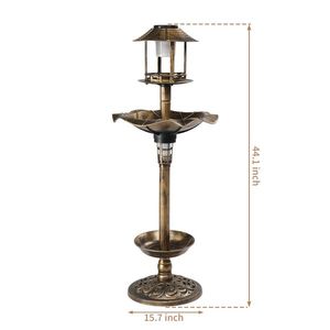 Fontaine à oiseaux décorative vintage en résine, éclairée par énergie solaire, avec jardinière intégrée pour la décoration extérieure de jardin. - Product Image 2