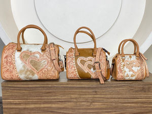 Vintage Style Hand Tooled Cowhide Leather Large Speedy <b>Bag</b> Hair-on Hide Heart Duffel Cowgirl Fashionable Travel <b>Bag</b> for Women's - Product Image 2