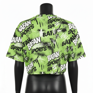 T-shirt court pour femme en jersey de coton et polyester doux, imprimé vert et noir, logo personnalisé, sublimation, t-shirt court en coton pour femme - Product Image 2