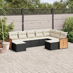 Set divano da giardino con piedini regolabili in 9 pezzi nero in Poly Rattan mobili da esterno comodi ed eleganti - Product Image 1