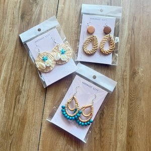 Natural Rattan Drop <b>Earrings</b> Handmade Eco Friendly Lightweight Jewelry TUYET DUNG Folk Art Classic Wedding for Women Made - Product Image 5
