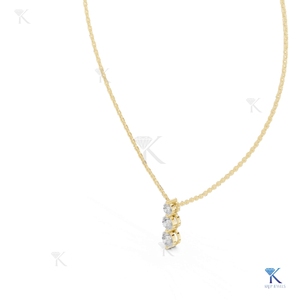 Collier pendentif de luxe en or massif 14K 18K avec 3 diamants de laboratoire taille brillant, bijou vertical pour femme - Product Image 4