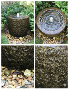 Fontaine en pierre de basalte naturelle sculptée à la main |   Fontaine d'eau en pierre volcanique monolithique au design moderne pour aménagement extérieur - Product Image 6