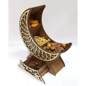 Luxury Wooden Crescent Moon <b>Ramadan</b> <b>Gift</b> <b>Box</b> Custom <b>Ramadan</b> Kareem Dates Sweet Packaging Tray Islamic Eid Decor Hamper - Product Image 3