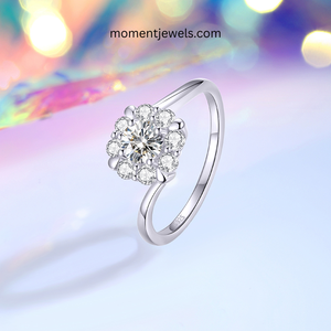 Luxury 925 Sterling <b>Silver</b> Moissanite <b>Ring</b> <b>Set</b> for Women Shiny Geometric Open <b>Rings</b> Rhodium Plated - Product Image 3