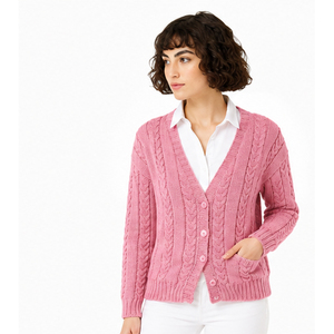 Women Crew Neck Cardigan Long Sleeve <b>Knitted</b> <b>Sweater</b> Winter Solid Color Button Front Regular Fit 100% Acrylic Casual High Street - Product Image 2