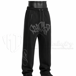 Pantalon de jogging noir graffiti pour homme, streetwear personnalisé, coupe ample oversize, cordon de serrage à la taille, 100% coton, écologique - Product Image 3