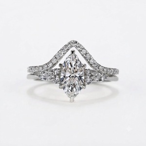 Bague de fiançailles en or blanc 14 carats couleur E VS1 taille marquise 1,70 carat avec diamant de laboratoire et alliance assortie avec bague de mariée 0,20 carat - Product Image 2