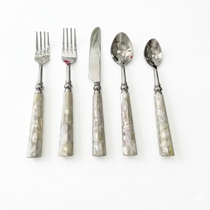 Luxury Mother Of Pearl Cutlery Set 18/10 Stainless Steel Flatware With Ivory Nacre Effect <b>Handles</b> Italian Venezia Design On Sale - Product Image 4