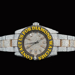 Handcrafted Two Tone Stainless Steel Custom Round Dial With Auto Date Features Full Iced Brilliant Cut Moissanite Diamond Watch - Product Image 6