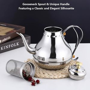 <b>Stainless</b> <b>Steel</b> Eco-Friendly Teas Coffee Pot Lid Elegant Dining Kettle Handle Durable Serving Design Mirror Finish Hotel - Product Image 5