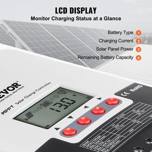 Contrôleur de charge solaire 20A MPPT, affichage LCD, capteur de température d'entrée automatique DC 12V/24V, câble scellé pour chargeur inondé de gel AGM - Product Image 4