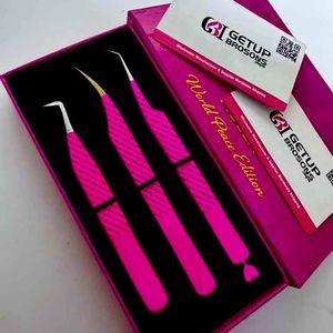Pinzas para Pestañas de Acero Inoxidable Rosa Intenso GETUP BROSONS, Herramienta de Precisión, Edición World Peace - Product Image 1