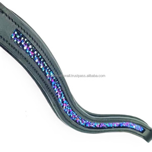 Oferta Especial: Cómoda y Suave Diadema de Cuero para Caballo con Acolchado, Cristales y Piedras Decorativas, en Tamaños Completo y Cob - Product Image 1