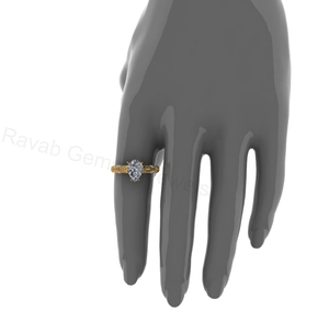 Victorian Inspired 925 Silver 14k <b>Gold</b> Plated 7x9mm Pear <b>Cubic</b> <b>Zirconia</b> Prong Set Designer <b>Ring</b> Fine Jewelry Gift For Her - Product Image 5