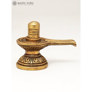 2 pulgadas de latón hecho a mano Shiva Linga con Shiva Tilak pequeña escultura para el hogar y el templo hecho en La India - Product Image 3