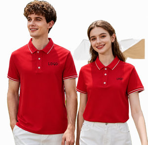 Camisa Polo Oxford de Algodón Roja para Hombre, Manga Corta, Diseño Bordado en la Parte Delantera, Transpirable, Color Sólido, Corte Regular Informal - Product Image 1