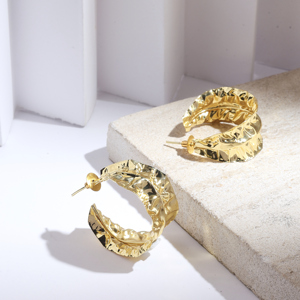 Pendientes de Aro Texturizados Hechos a Mano para Mujer, Chapados en Oro, de Latón, Joyería Diaria Impresionante - Product Image 4