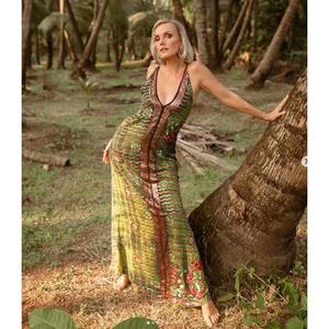 Boho Sequined A-Line Maxi <b>Dress</b> Spaghetti <b>Strap</b> Regular Fit Solid Print Autumn Casual Knitted Natural Waist 100% Polyester - Product Image 1