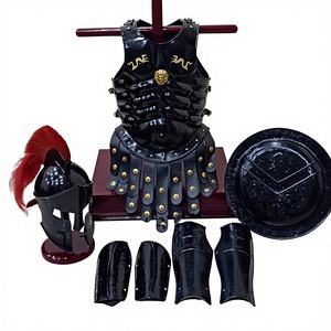 Casco Griego Corintio Negro, Armadura, Chaqueta Muscular, Protector de Brazos y Piernas, Escudo Espartano - Product Image 1