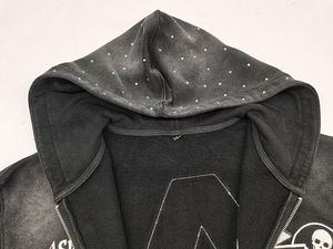 Sweat à capuche zippé court en molleton de coton pour homme, personnalisable, délavé à l'acide, avec broderie, appliqué, patch et strass - Product Image 4