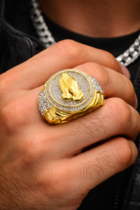 Mens Hip Hop Praying Hands <b>Ring</b> 925 Sterling <b>Silver</b> 10K 14K Gold Iced Out Diamond <b>Statement</b> Band Luxury Rapper Jewelry Gift - Product Image 3