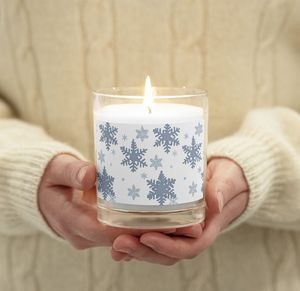 Portavelas redondo de vidrio con calcomanía de copo de nieve para decoración navideña del hogar, resistente al calor y reutilizable. - Product Image 3