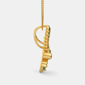Yellow Gold Krishna Flute <b>Emerald</b> Lab Grown Diamond <b>Pendant</b> Necklace - Product Image 2