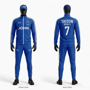 Premium 280 GSM Polyester Interlock Soccer <b>Tracksuit</b> <b>White</b> Red Blue Panel Design Custom Logo - Product Image 4