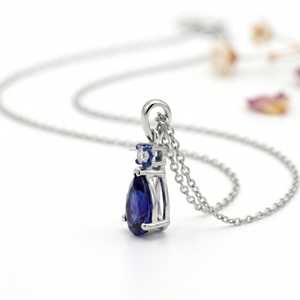 สร้อยคอพลอยแซฟไฟร์ทรงลูกแพร์สุดฮิต จี้และเครื่องประดับทองคำขาว 14K ประจำเดือนกันยายน ดีไซน์ทันสมัย รุ่นของขวัญสุดพิเศษ - Product Image 2