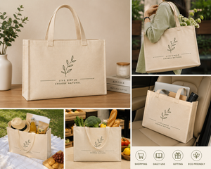 <b>Canvas</b> <b>Tote</b> Bag Large Size Live Simple Choose Natural Print Shopping Bag Hand Length Handle Daily Use - Product Image 4