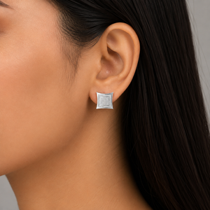 Pendientes de oro de 10 quilates con diamantes redondos auténticos de 0,50 quilates |   GH Color I Clarity Diseño de Halo Cuadrado |   Regalo de Joyería Fina de Lujo para Mujer - Product Image 1