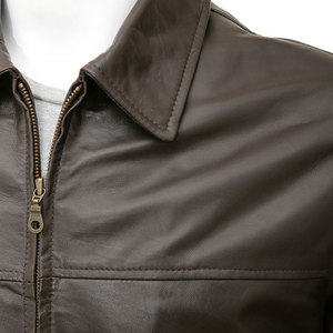 Veste en cuir véritable marron pour homme, col classique, fermeture éclair sur le devant, manteau décontracté, vente en gros, style streetwear, veste de mode d'hiver - Product Image 4